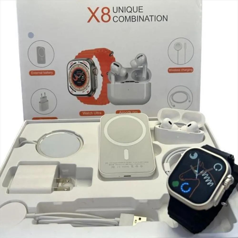 Combo Tech 5 en 1: Smartwatch Ultra + Audífonos + Cargador 20W + Batería