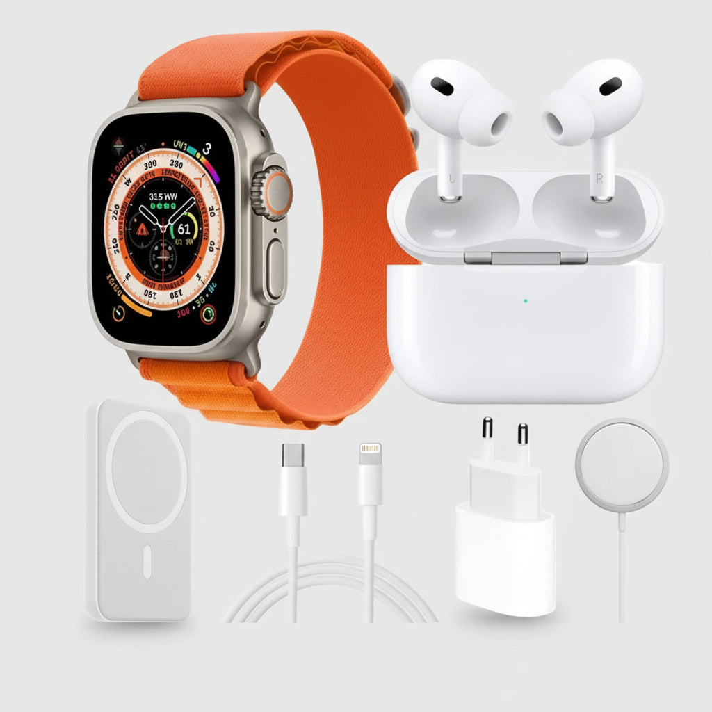 Combo Smartwatch Ultra 8 Max + Audífonos Inalámbricos Pro + Cargador 20W